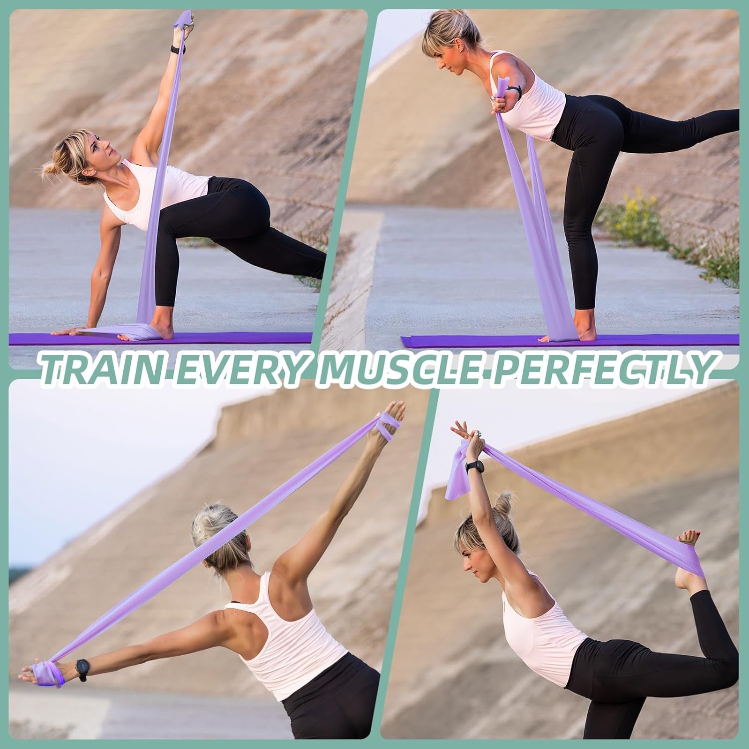 Stretch Bands for Exercise, 5 Levels Resistance Bands for Working Out, Exercise Bands for Physical Therapy, Pilates, Rehab, Stretch, Strength Training and Yoga Starter Set