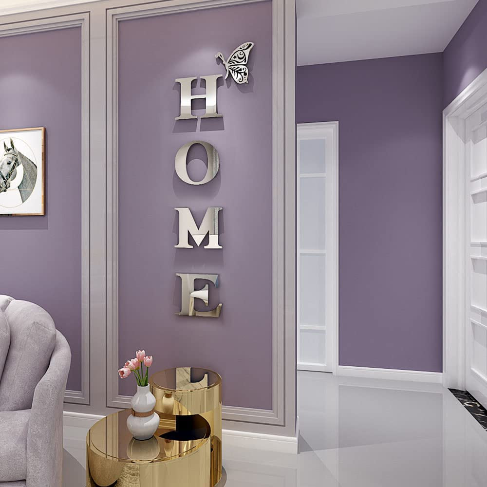Home Wall Decor Letter Signs Acrylic Mirror Wall Stickers Decorations for Living Room Bedroom Home Decor Wall Decals (Silver, 47.2 X 15.3IN)