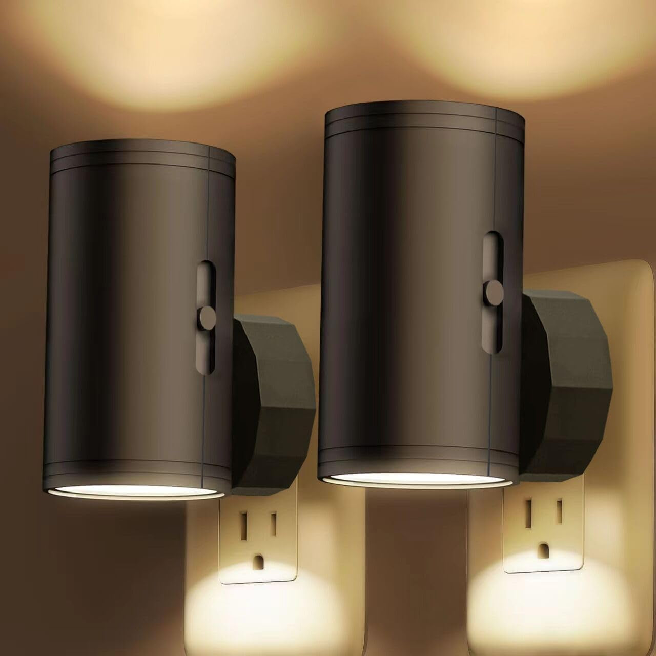 LED Night Lights Plug into Wall, Dusk to Dawn Sensor,5-300Lm Adjustable Brightness, Soft White 3000K,Dimmable Night Lights for Kitchen,Hallway Bedroom,Stairs, 2 Pack