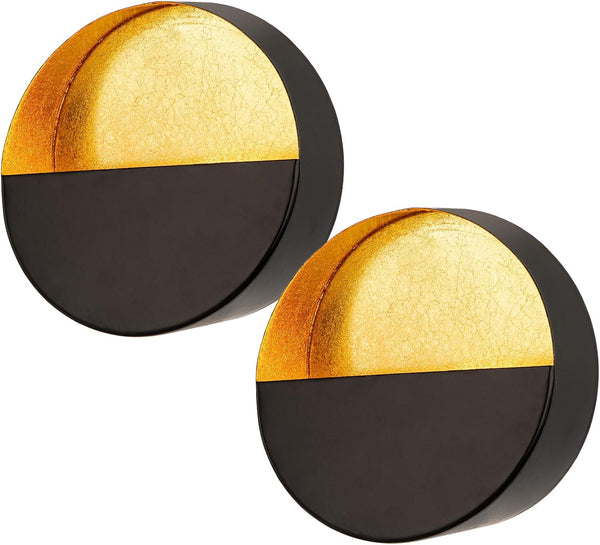 Luxury Metal Wall Candle Sconces – Small Handcrafted Wall-Mounted Tealight Candle Holders with Gold Leaf Interior – Modern & Rustic Home Décor for Living Room, Hallway – 6.5" Black Two Pieces