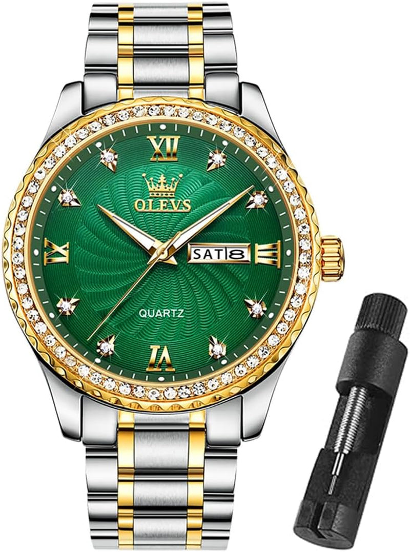 Mens Gold Watches Waterproof Stainless Steel Lightweight Watch with Date Classic Luxury Dress Watch for Men Gold White Blue Green Dial