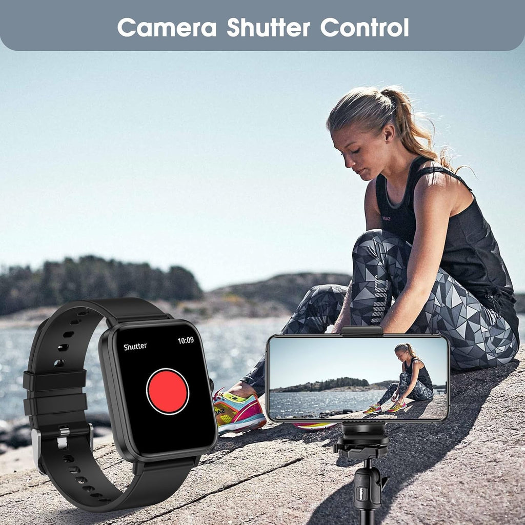 Smart Watch (Answer/Make Call): 1.85" Waterproof Fitness Trackers with 24-Hours Blood Pressure Heart Rate Spo2 Sleep Monitor Watches for Men Women, Iphone Android Compatible (Stone Black)