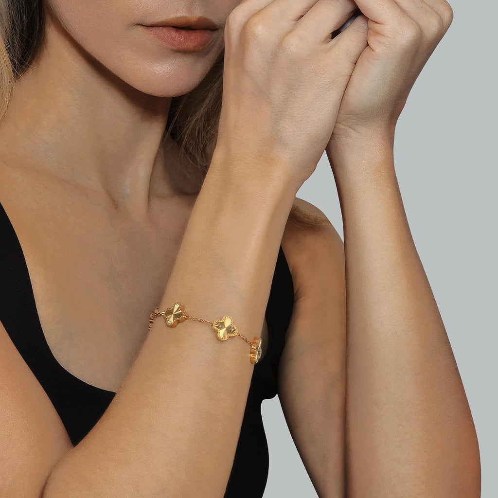 Unique 18K Gold Four Leaf Clover Bracelet for Women White Gold Lucky Link Clover Bracelets, Trendy Bracelets Set Jewelry Gifts for Women