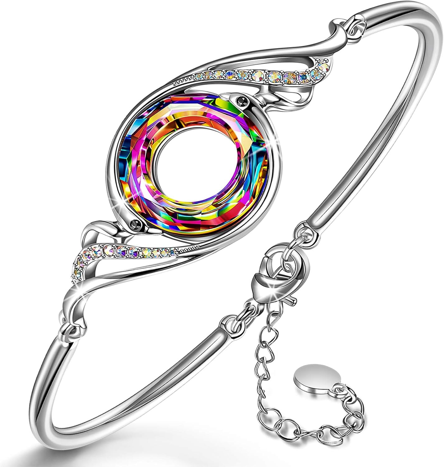 "Rise from the Ashes" Phoenix Bracelet Made with Crystals from Austria, Adjustable Bangle Bracelet for Women 7"+2", Packaged with Jewelry Box, Birthday Gift for Women, Symbol of Luck and Renewal