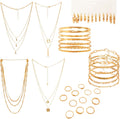34Pcs Gold Jewelry Set for Women Multi Layered Necklace Knuckle Rings Stackable Bracelets Dainty Earrings Fashion Jewelry Set Anniversary Birthday Valentine Gift Pack for Women Girls