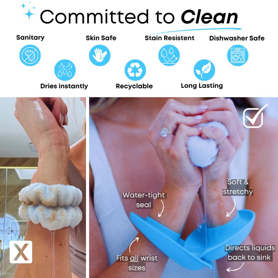 Liquibands Face Washing Wristbands – No More Wet Sleeves - Silicone Spa Bands to Catch Water Drips – Travel Accessory, Esthetician Essential, & Teen Gift for Skincare Routine (Sage Green, 1 Pair)