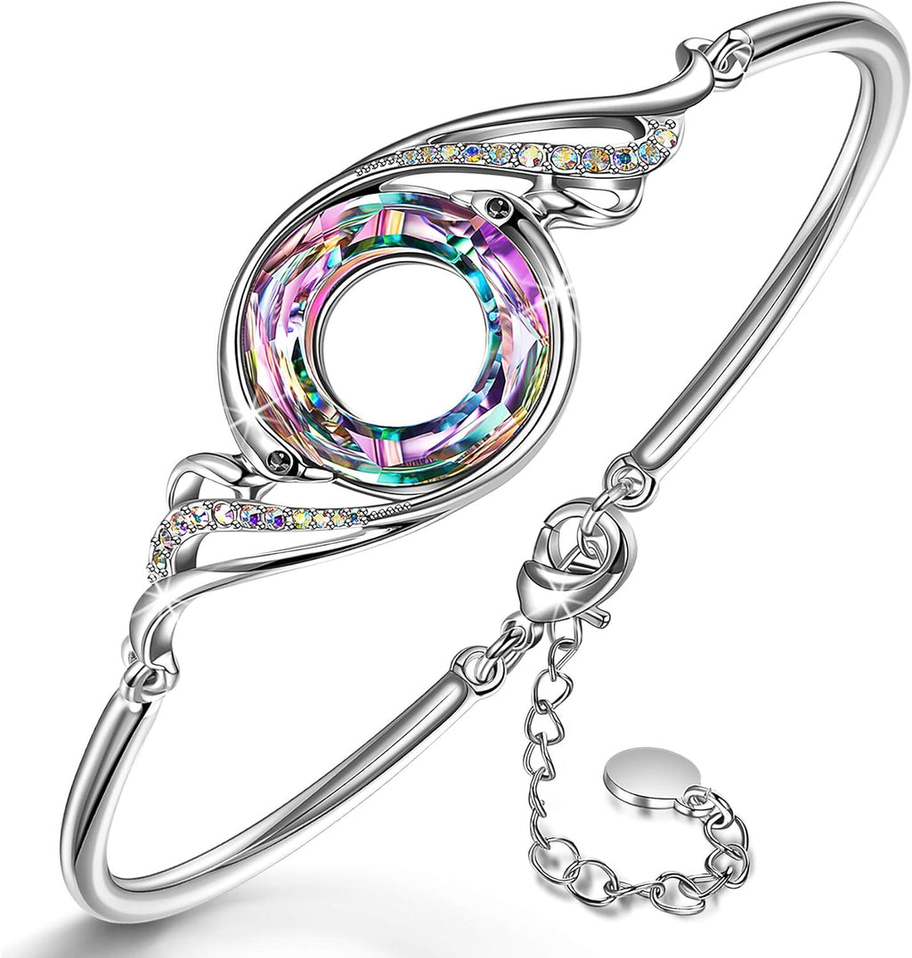 "Rise from the Ashes" Phoenix Bracelet Made with Crystals from Austria, Adjustable Bangle Bracelet for Women 7"+2", Packaged with Jewelry Box, Birthday Gift for Women, Symbol of Luck and Renewal