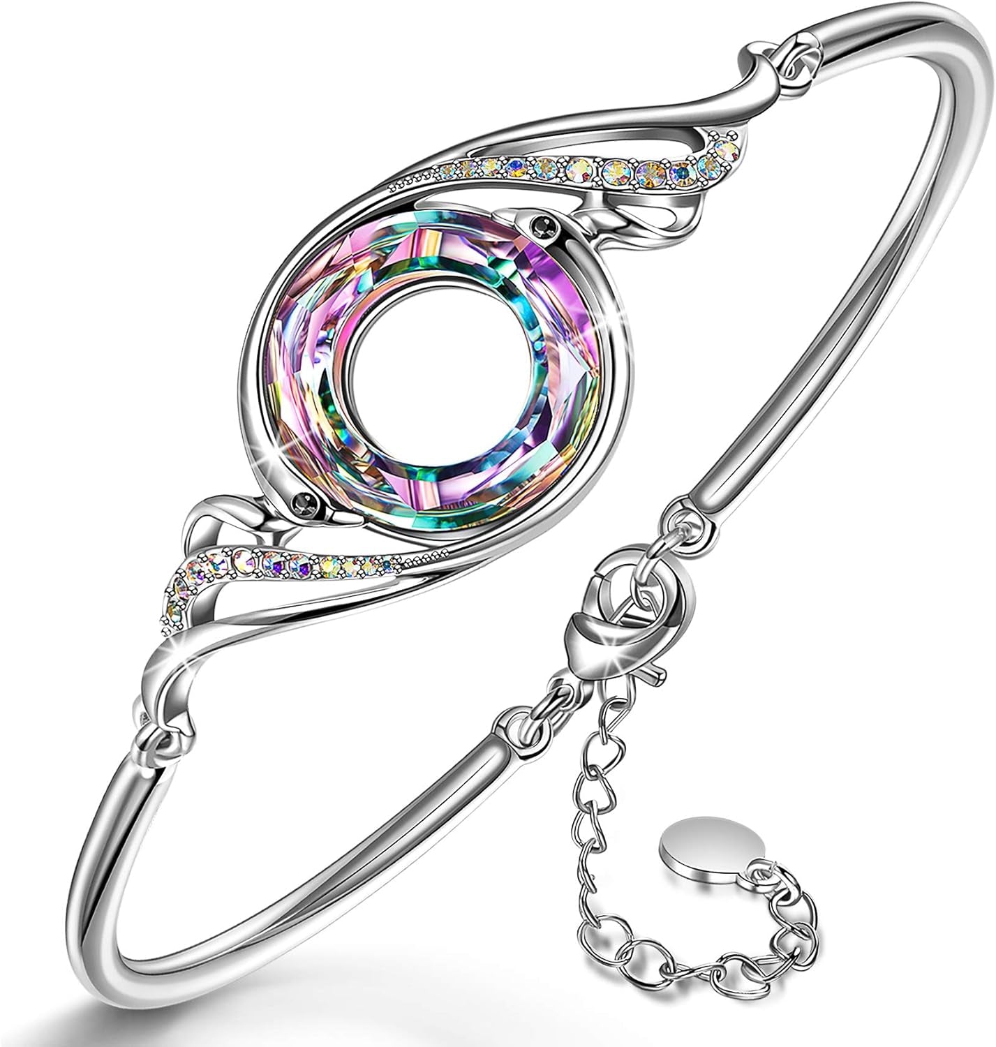 "Rise from the Ashes" Phoenix Bracelet Made with Crystals from Austria, Adjustable Bangle Bracelet for Women 7"+2", Packaged with Jewelry Box, Birthday Gift for Women, Symbol of Luck and Renewal
