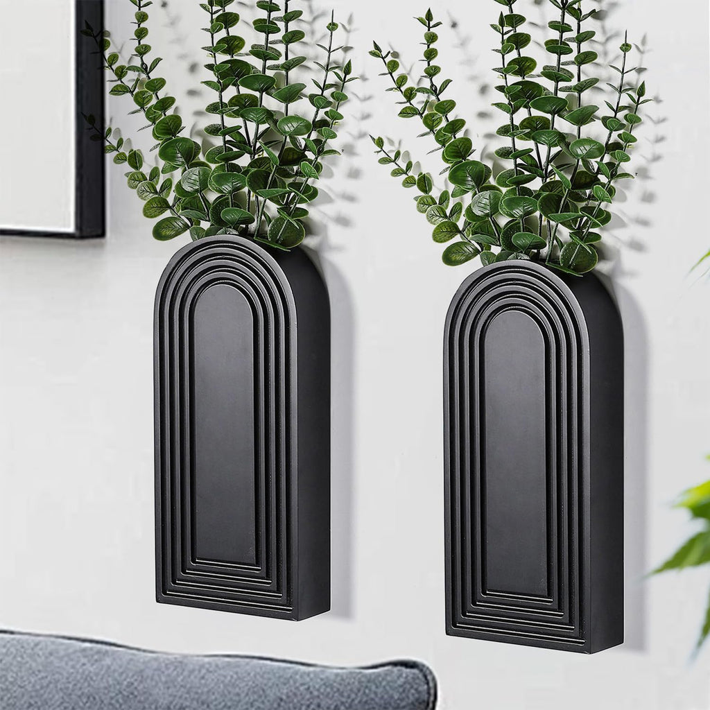 2 Pack Wooden Wall Vase Set - Brown Finish Modern Farmhouse & Boho Wall Decor for Entryway, Hallway, Bathroom, Living Room, Dining Room, Narrow Spaces