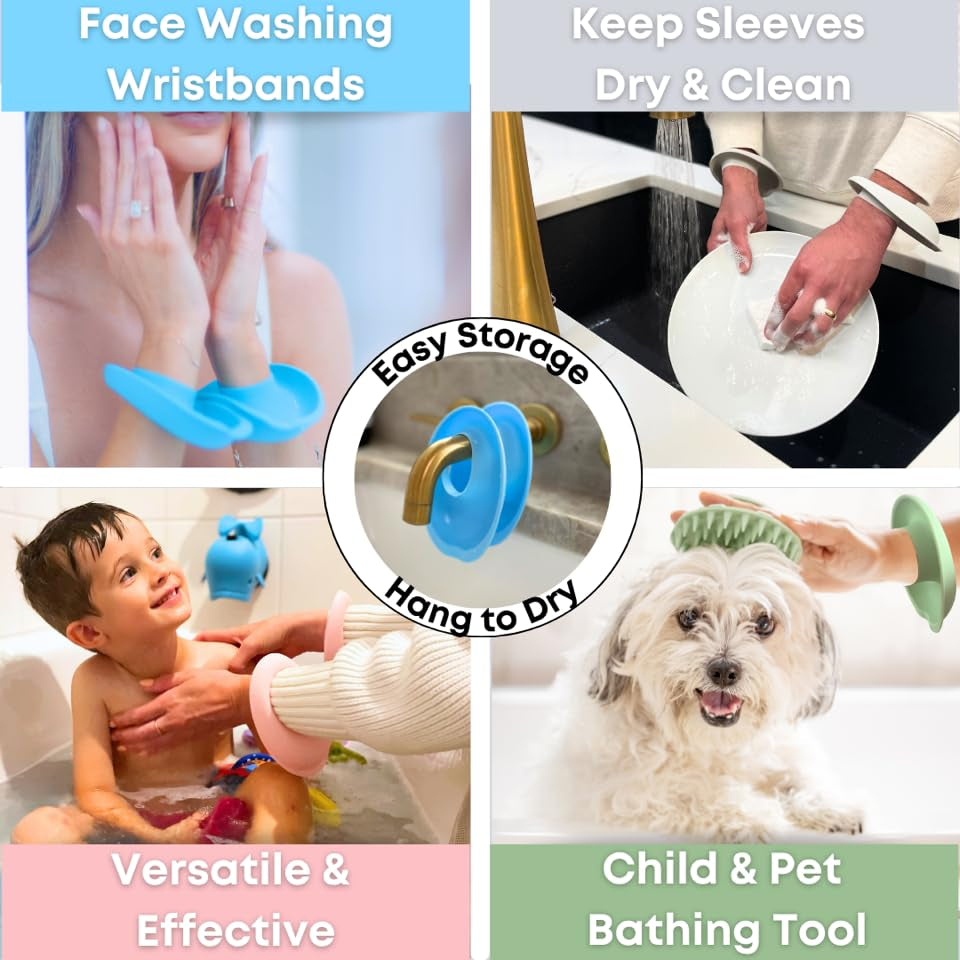 Liquibands Face Washing Wristbands – No More Wet Sleeves - Silicone Spa Bands to Catch Water Drips – Travel Accessory, Esthetician Essential, & Teen Gift for Skincare Routine (Dove Grey, 1 Pair)