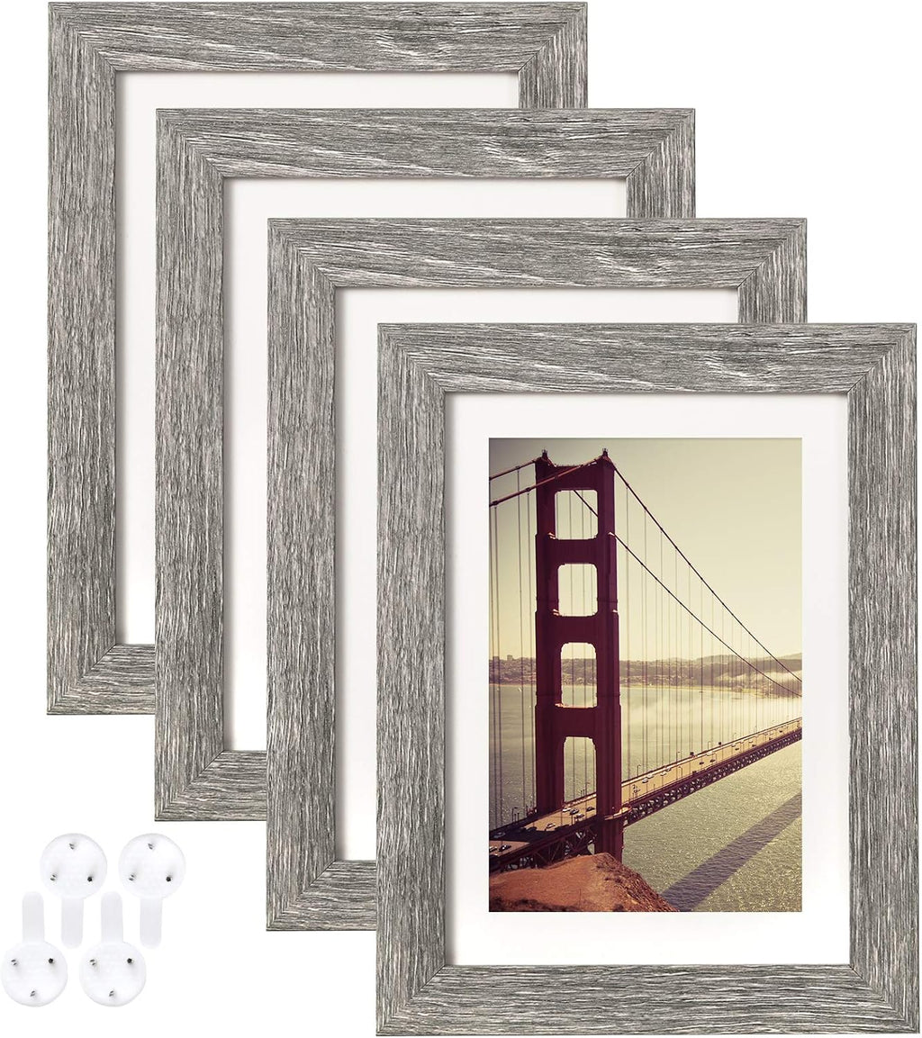 4X6 Picture Frame Distressed Farmhouse Wood Pattern Set of 4,Display 3.5X5 with Mat or 4X6 without Mat,Multicolour