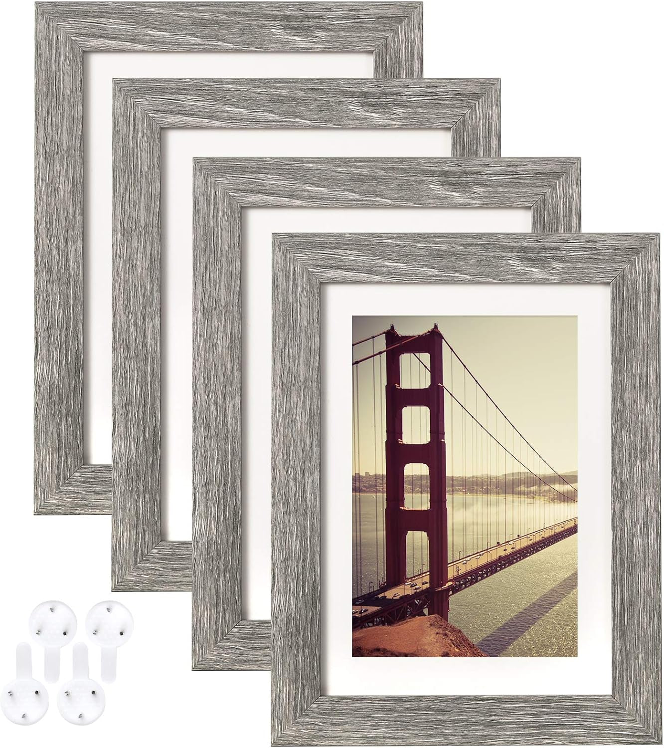 4X6 Picture Frame Distressed Farmhouse Wood Pattern Set of 4,Display 3.5X5 with Mat or 4X6 without Mat,Multicolour