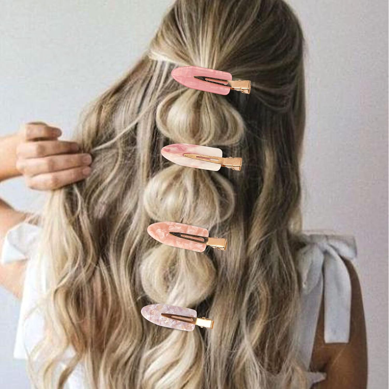 Magicsky 10PCS No Bend Hair Clips for Styling, Acrylic Resin Flat Clip, No Crease Curl Small Pin, Bang Seamless Hair Barrette Tool for Makeup-Hairstyle Accessories for Women Girls, Pink Opal