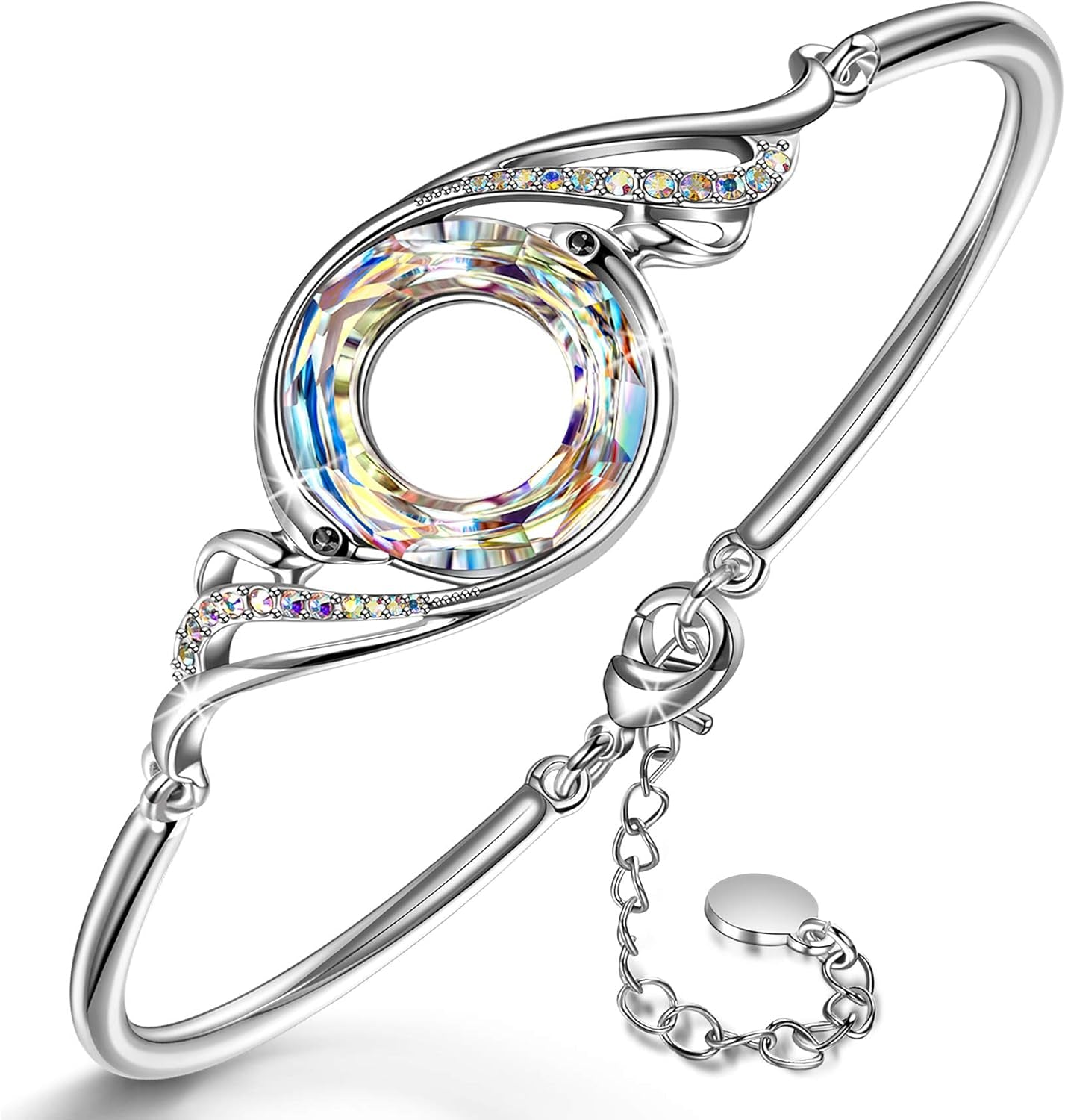 "Rise from the Ashes" Phoenix Bracelet Made with Crystals from Austria, Adjustable Bangle Bracelet for Women 7"+2", Packaged with Jewelry Box, Birthday Gift for Women, Symbol of Luck and Renewal