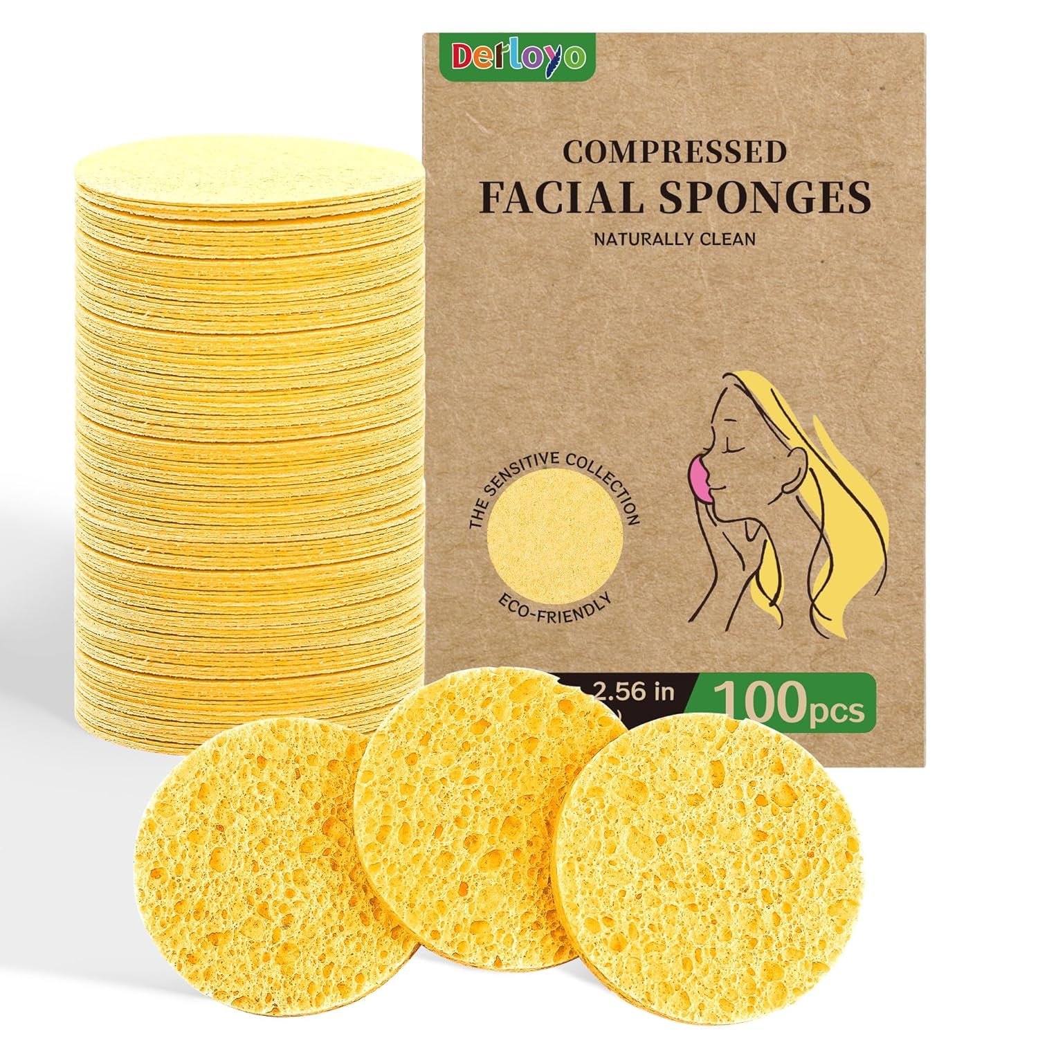 100-Count Compressed Facial Sponges, Heart Shape Face Sponge for Cleansing, Natural Cosmetic Spa Sponges for Facial Cleansing, Exfoliating Mask (Purple Heart Sponges)