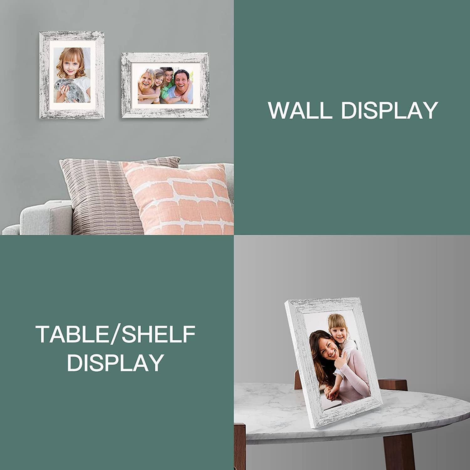 4X6 Picture Frame Distressed Farmhouse Wood Pattern Set of 4,Display 3.5X5 with Mat or 4X6 without Mat,Multicolour