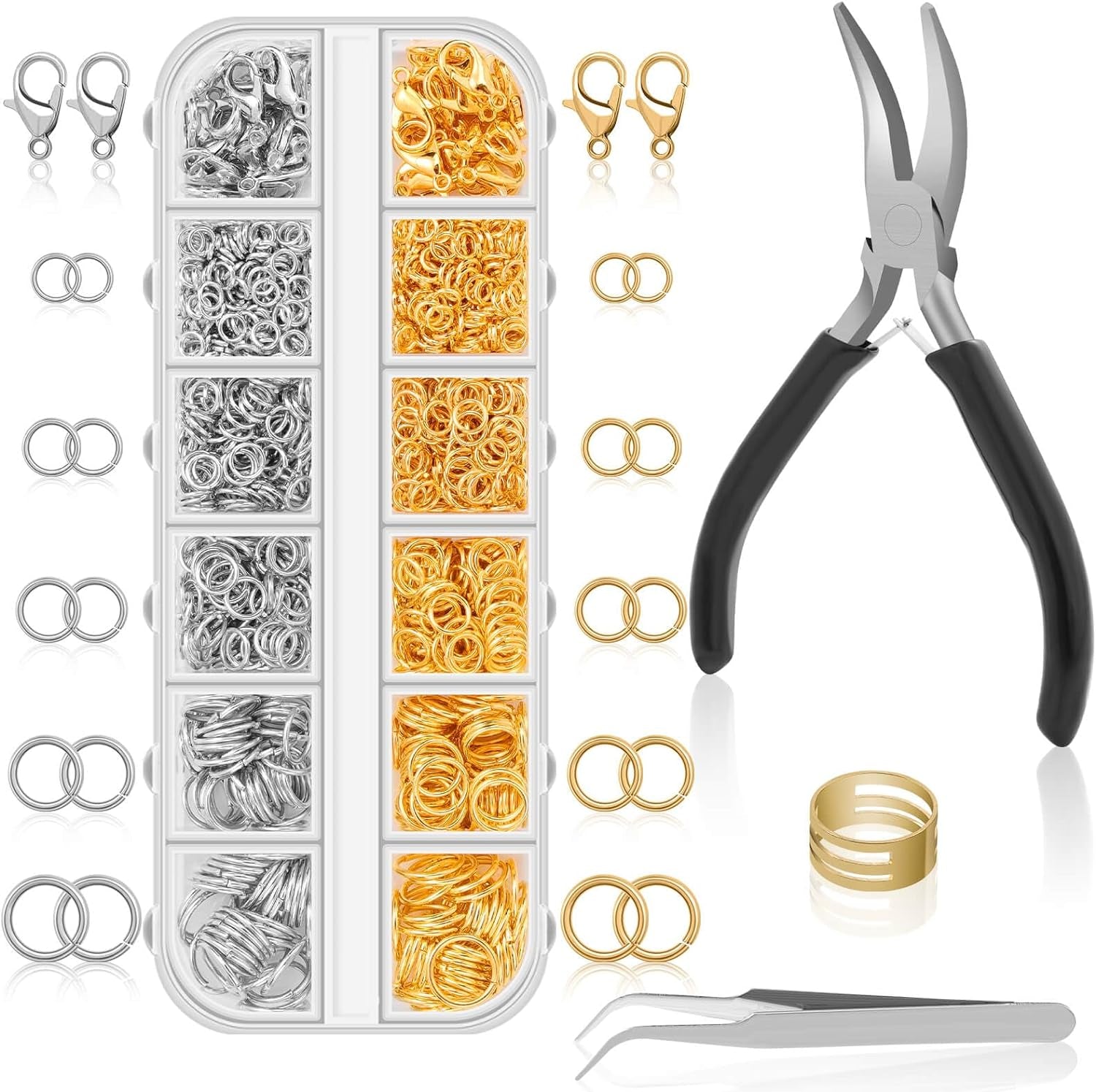 Jump Rings for Jewelry Making Supplies and Necklace Repair with Jump Ring Pliers and Open Jump Ring(1200Pcs Silver and Gold)