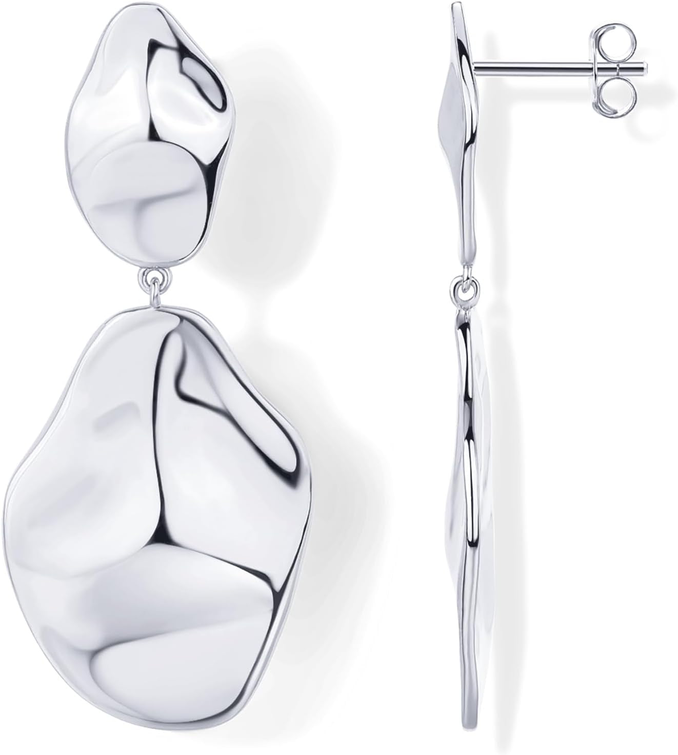14K Gold Plated 925 Sterling Silver Posts Teardrop Statement Dangle Earrings | Lightweight Hammered Drop Dangle Earrings for Women