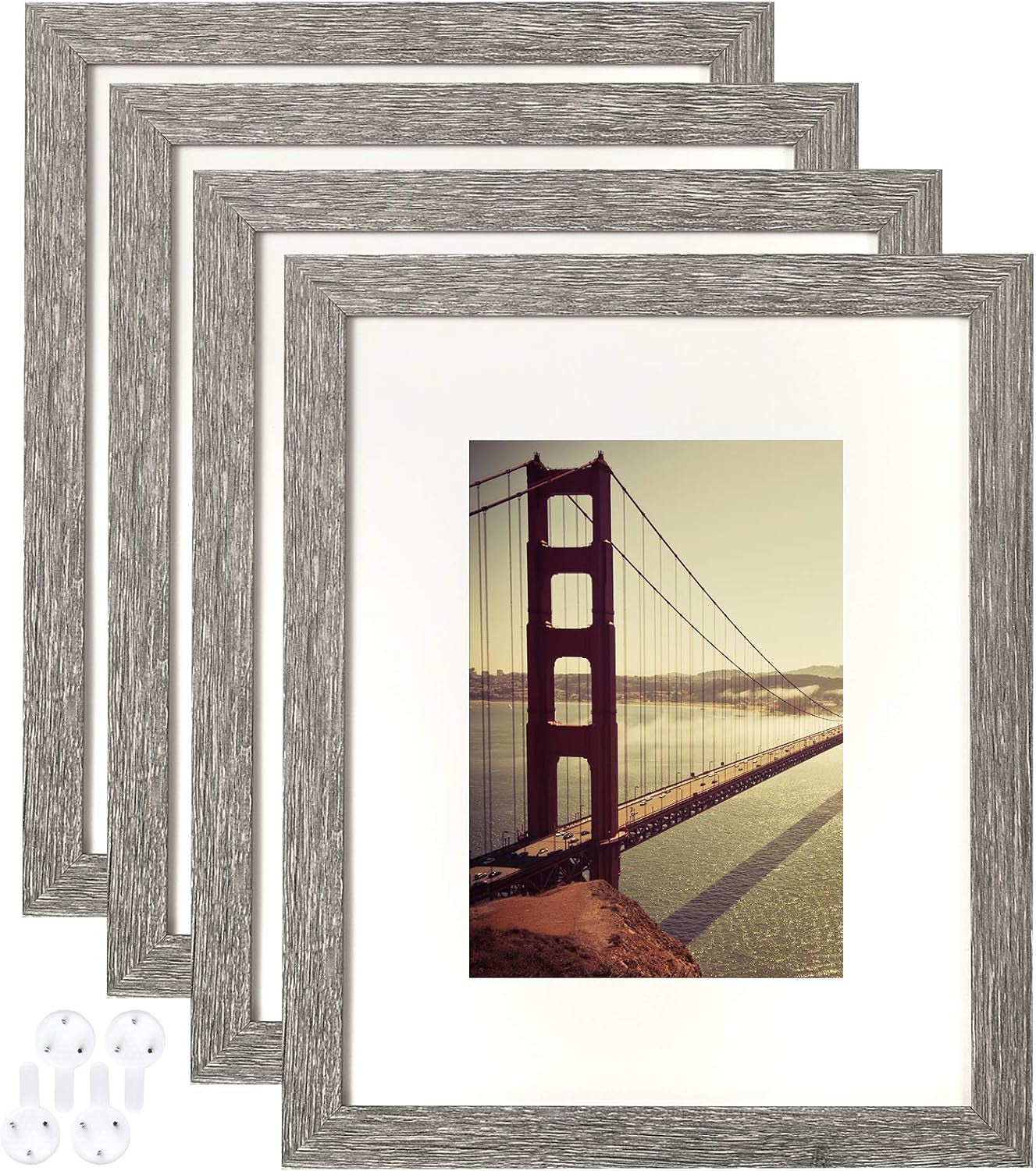 4X6 Picture Frame Distressed Farmhouse Wood Pattern Set of 4,Display 3.5X5 with Mat or 4X6 without Mat,Multicolour