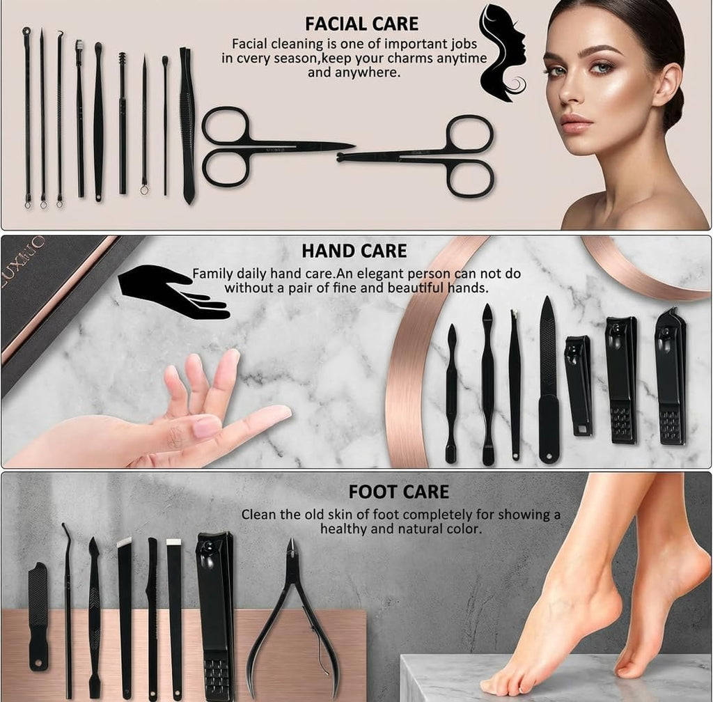 Manicure Set Professional Nail Clipper Kit-26 Pieces Stainless Steel Manicure Kit,Nail Care Tools with Luxurious Travel Case (Brown)