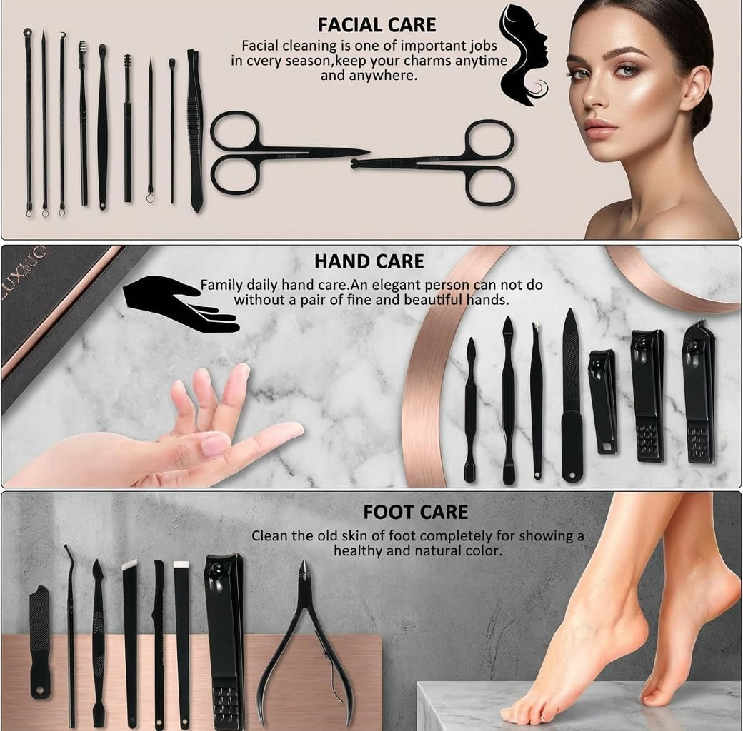 Manicure Set Professional Nail Clipper Kit-26 Pieces Stainless Steel Manicure Kit,Nail Care Tools with Luxurious Travel Case (Brown)