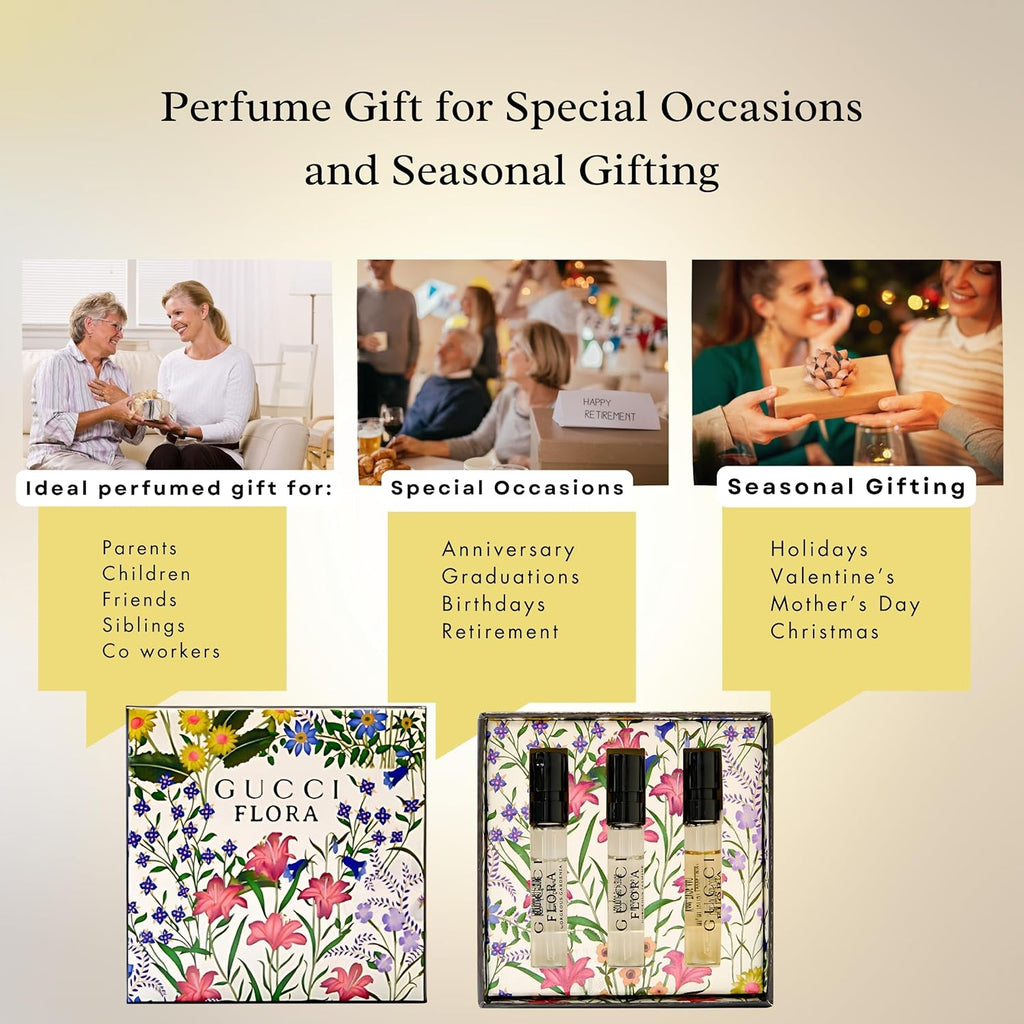 Flora Perfume Gift Set for Women Mini Fragrance Travel Spray Gift Sampler, EDP Luxury Fragrance Vials (3 X 0.05 Fl Oz)