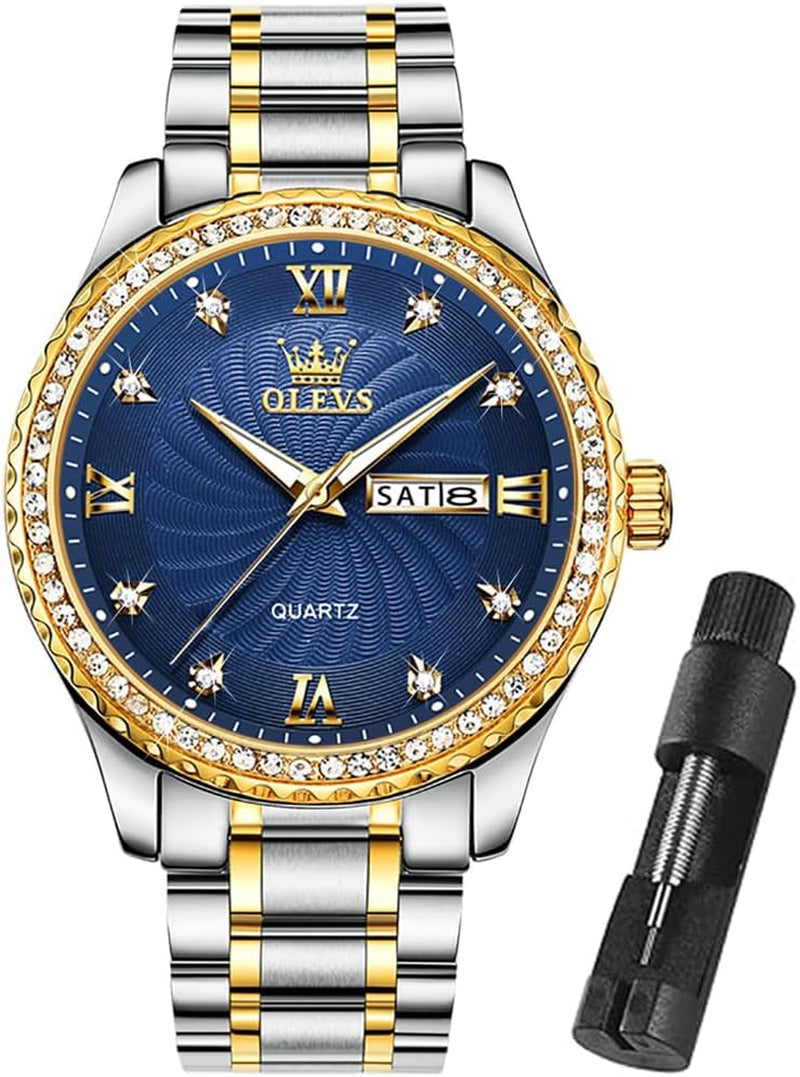 Mens Gold Watches Waterproof Stainless Steel Lightweight Watch with Date Classic Luxury Dress Watch for Men Gold White Blue Green Dial