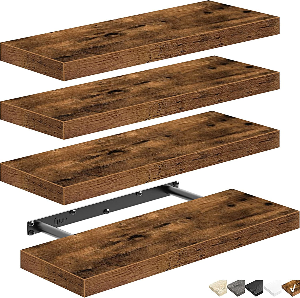 Floating Shelves for Wall Bathroom Shelf Bedroom Kitchen Living Room Hanging Book Shelves Small Farmhouse Decor 16 Inch Set of 3, Rustic Brown (015-BN3)