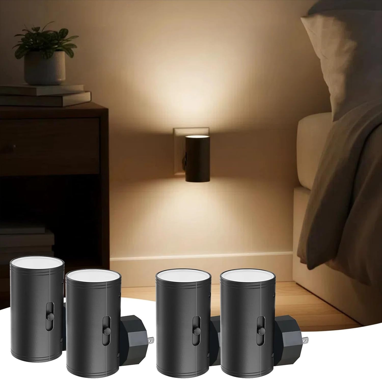 LED Night Lights Plug into Wall, Dusk to Dawn Sensor,5-300Lm Adjustable Brightness, Soft White 3000K,Dimmable Night Lights for Kitchen,Hallway Bedroom,Stairs, 2 Pack