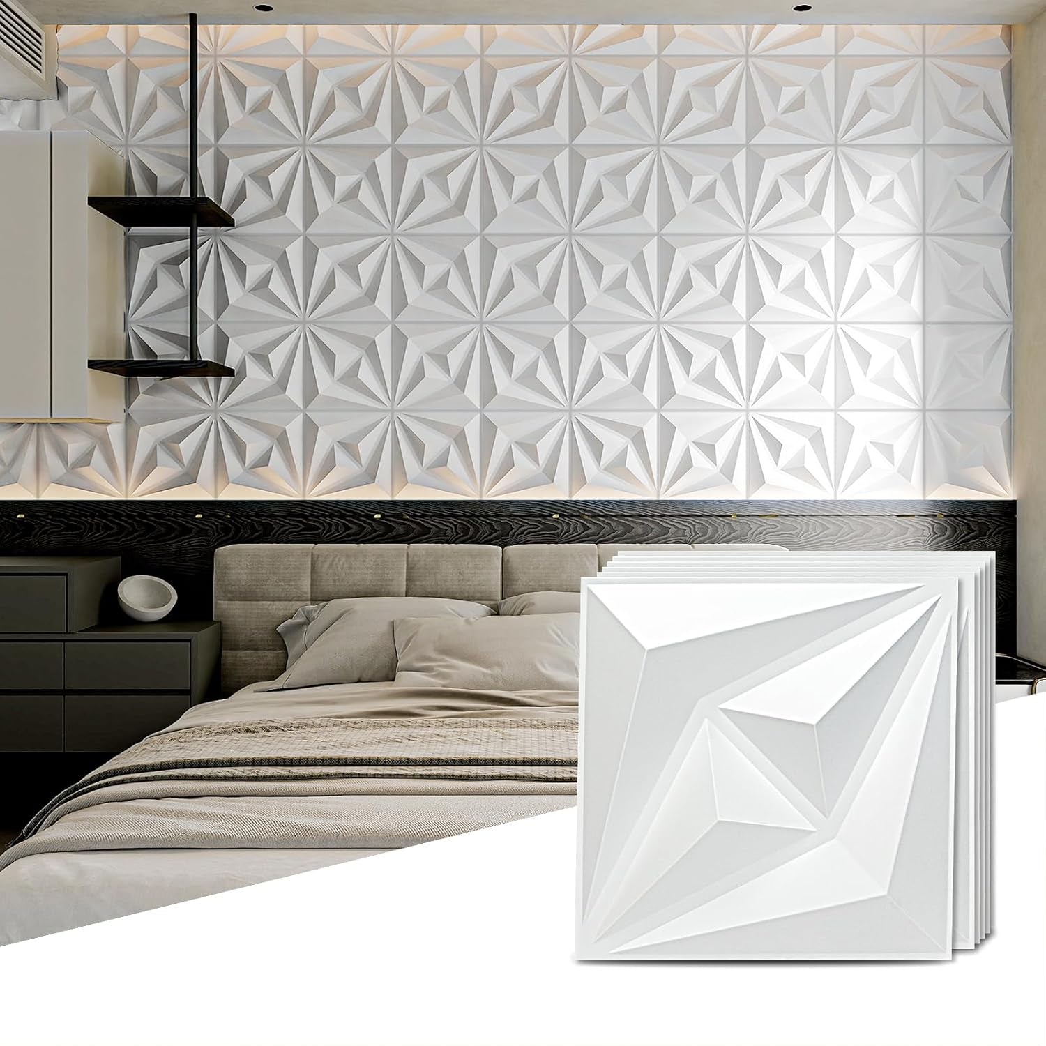 3D Wall Panels for Interior Wall Decor, 3 Layout Options PVC Textured Wall Art Decor for Living Room Bedroom TV Background Gaming Room, 12''X12'', 20 Pcs Black