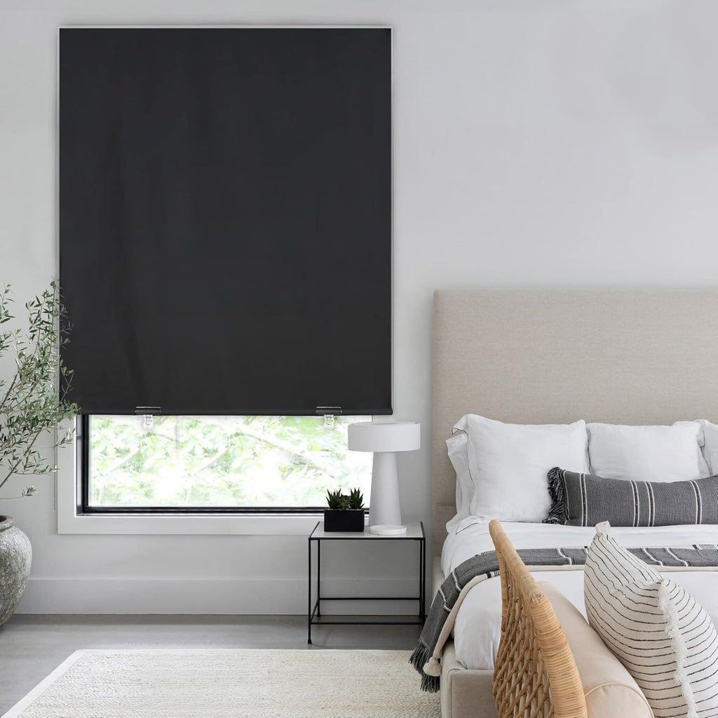 100% Blackout Roller Shades, No Tools No Drill Cordless Blinds for Windows, Thermal Insulated UV Protection Privacy Window Shades for Bedroom (36''W X 72''H, Black)