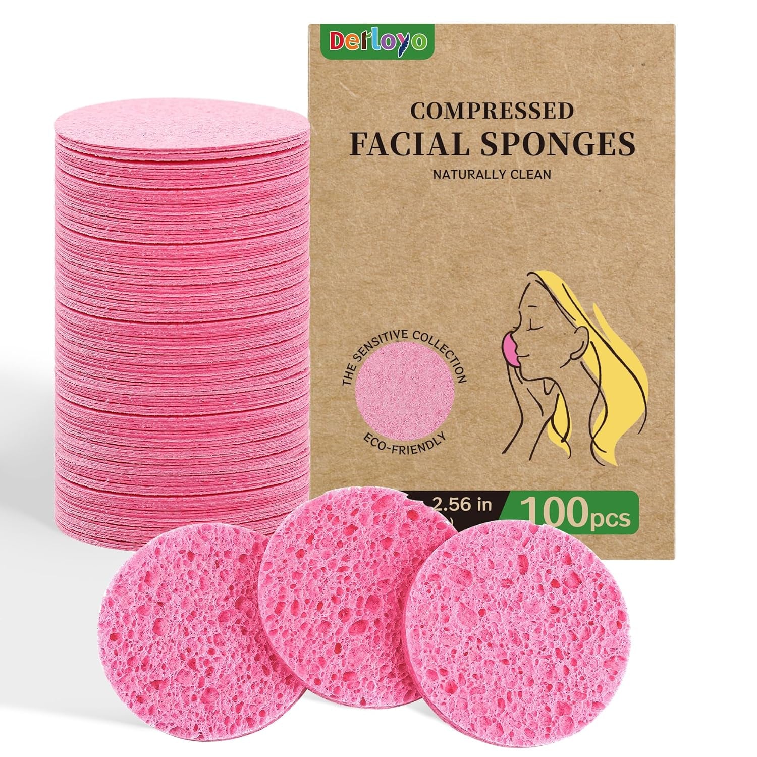 100-Count Compressed Facial Sponges, Heart Shape Face Sponge for Cleansing, Natural Cosmetic Spa Sponges for Facial Cleansing, Exfoliating Mask (Purple Heart Sponges)