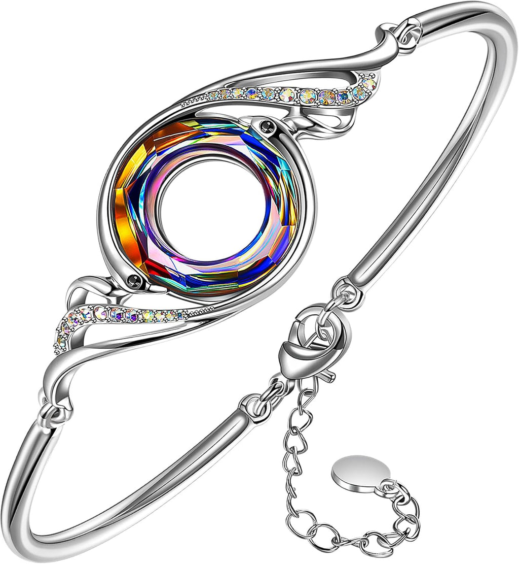 "Rise from the Ashes" Phoenix Bracelet Made with Crystals from Austria, Adjustable Bangle Bracelet for Women 7"+2", Packaged with Jewelry Box, Birthday Gift for Women, Symbol of Luck and Renewal