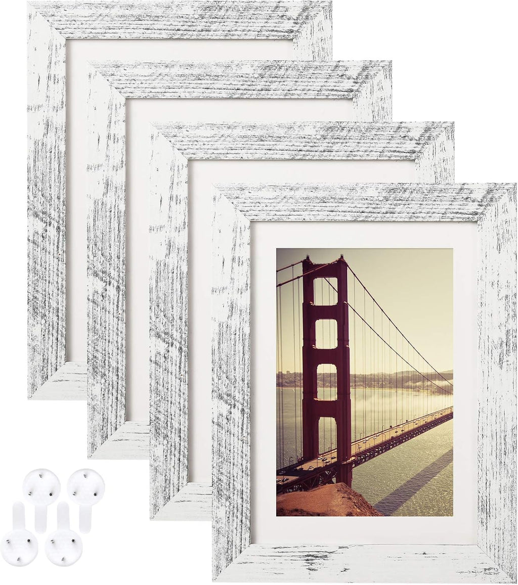 4X6 Picture Frame Distressed Farmhouse Wood Pattern Set of 4,Display 3.5X5 with Mat or 4X6 without Mat,Multicolour