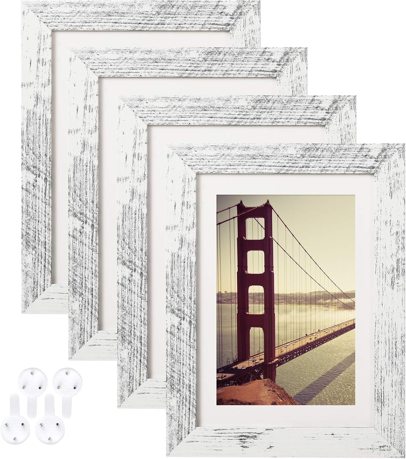 4X6 Picture Frame Distressed Farmhouse Wood Pattern Set of 4,Display 3.5X5 with Mat or 4X6 without Mat,Multicolour