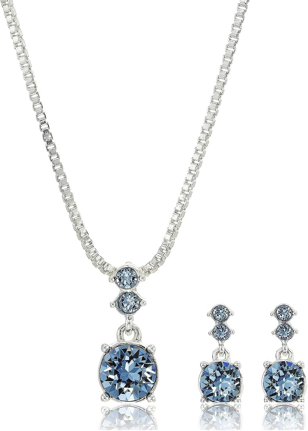 Women'S Purple Necklace Earring Set Silver Tone