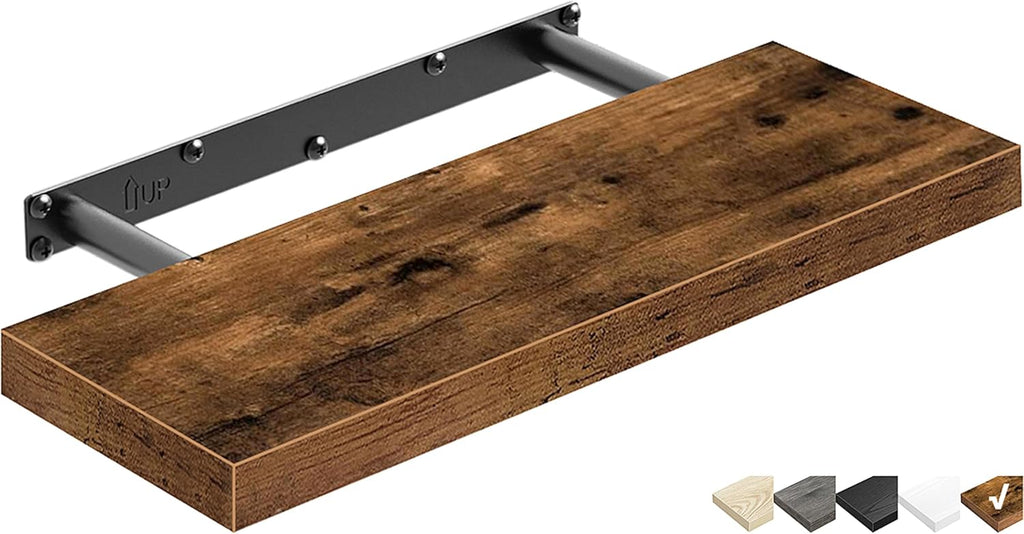 Floating Shelves for Wall Bathroom Shelf Bedroom Kitchen Living Room Hanging Book Shelves Small Farmhouse Decor 16 Inch Set of 3, Rustic Brown (015-BN3)