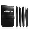 [4+1 Pieces] Tweezers Set with Travel Case, Great Precision Upgrade Professional Anti-Rust Alloy Tweezers for Women & Men Multi-Purpose as Eyebrows Facial Hair Ingrown Hair Removal