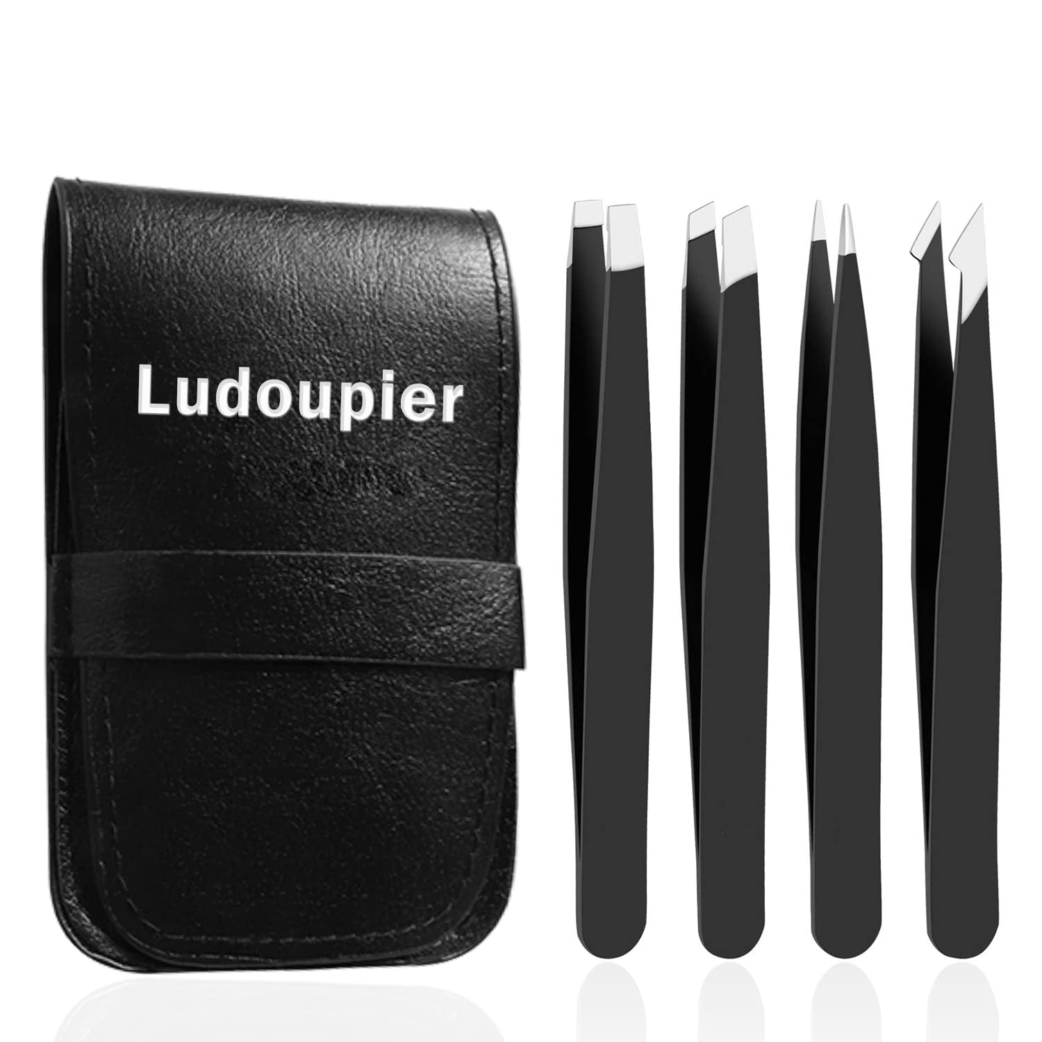 [4+1 Pieces] Tweezers Set with Travel Case, Great Precision Upgrade Professional Anti-Rust Alloy Tweezers for Women & Men Multi-Purpose as Eyebrows Facial Hair Ingrown Hair Removal