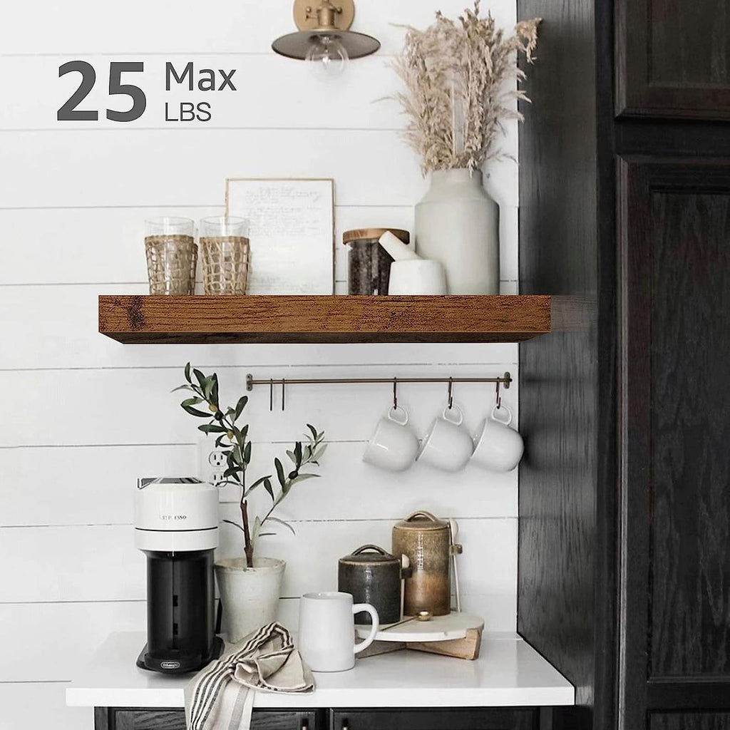 Floating Shelves for Wall Bathroom Shelf Bedroom Kitchen Living Room Hanging Book Shelves Small Farmhouse Decor 16 Inch Set of 3, Rustic Brown (015-BN3)