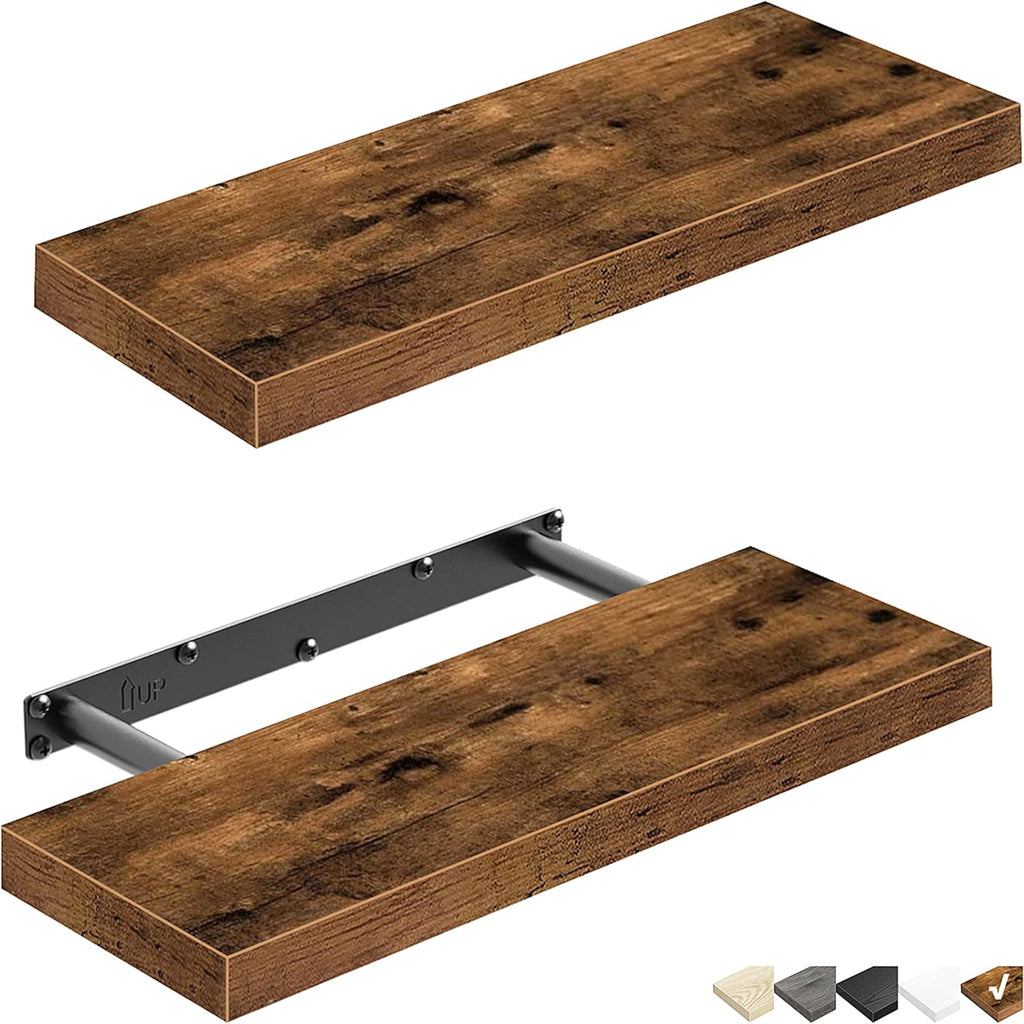 Floating Shelves for Wall Bathroom Shelf Bedroom Kitchen Living Room Hanging Book Shelves Small Farmhouse Decor 16 Inch Set of 3, Rustic Brown (015-BN3)