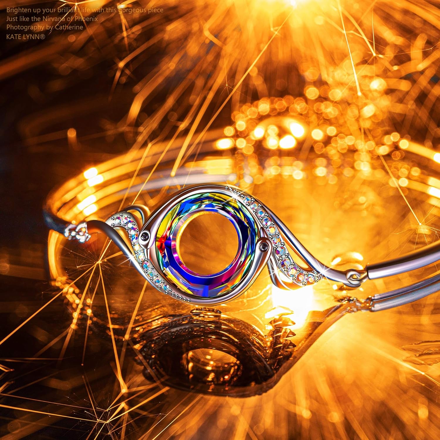 "Rise from the Ashes" Phoenix Bracelet Made with Crystals from Austria, Adjustable Bangle Bracelet for Women 7"+2", Packaged with Jewelry Box, Birthday Gift for Women, Symbol of Luck and Renewal