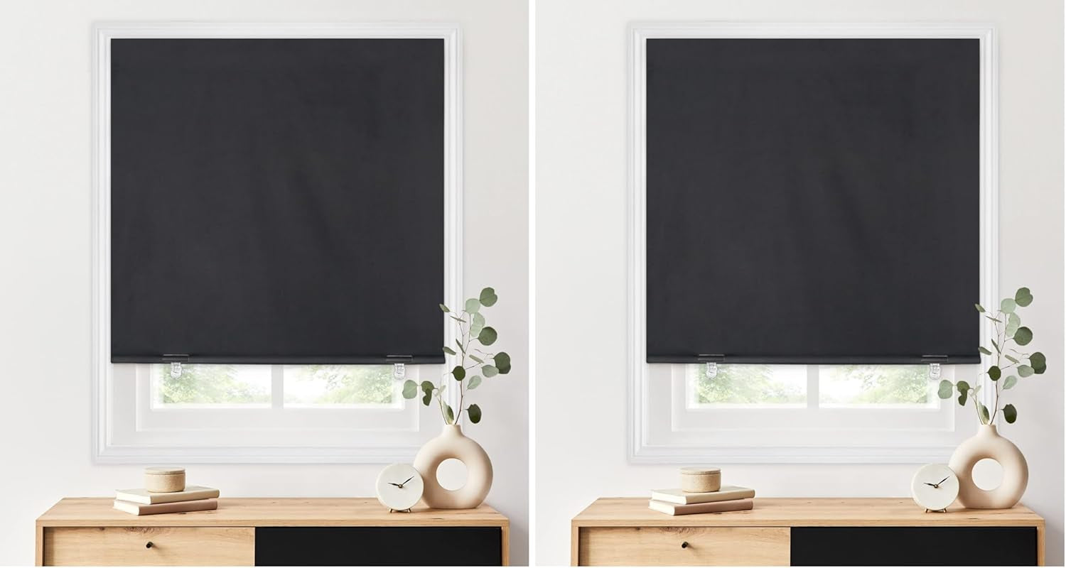 100% Blackout Roller Shades, No Tools No Drill Cordless Blinds for Windows, Thermal Insulated UV Protection Privacy Window Shades for Bedroom (36''W X 72''H, Black)