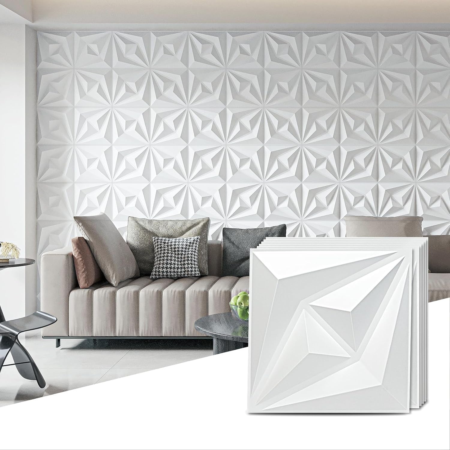 3D Wall Panels for Interior Wall Decor, 3 Layout Options PVC Textured Wall Art Decor for Living Room Bedroom TV Background Gaming Room, 12''X12'', 20 Pcs Black
