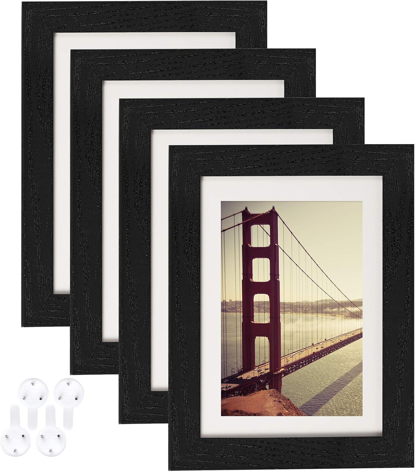 4X6 Picture Frame Distressed Farmhouse Wood Pattern Set of 4,Display 3.5X5 with Mat or 4X6 without Mat,Multicolour