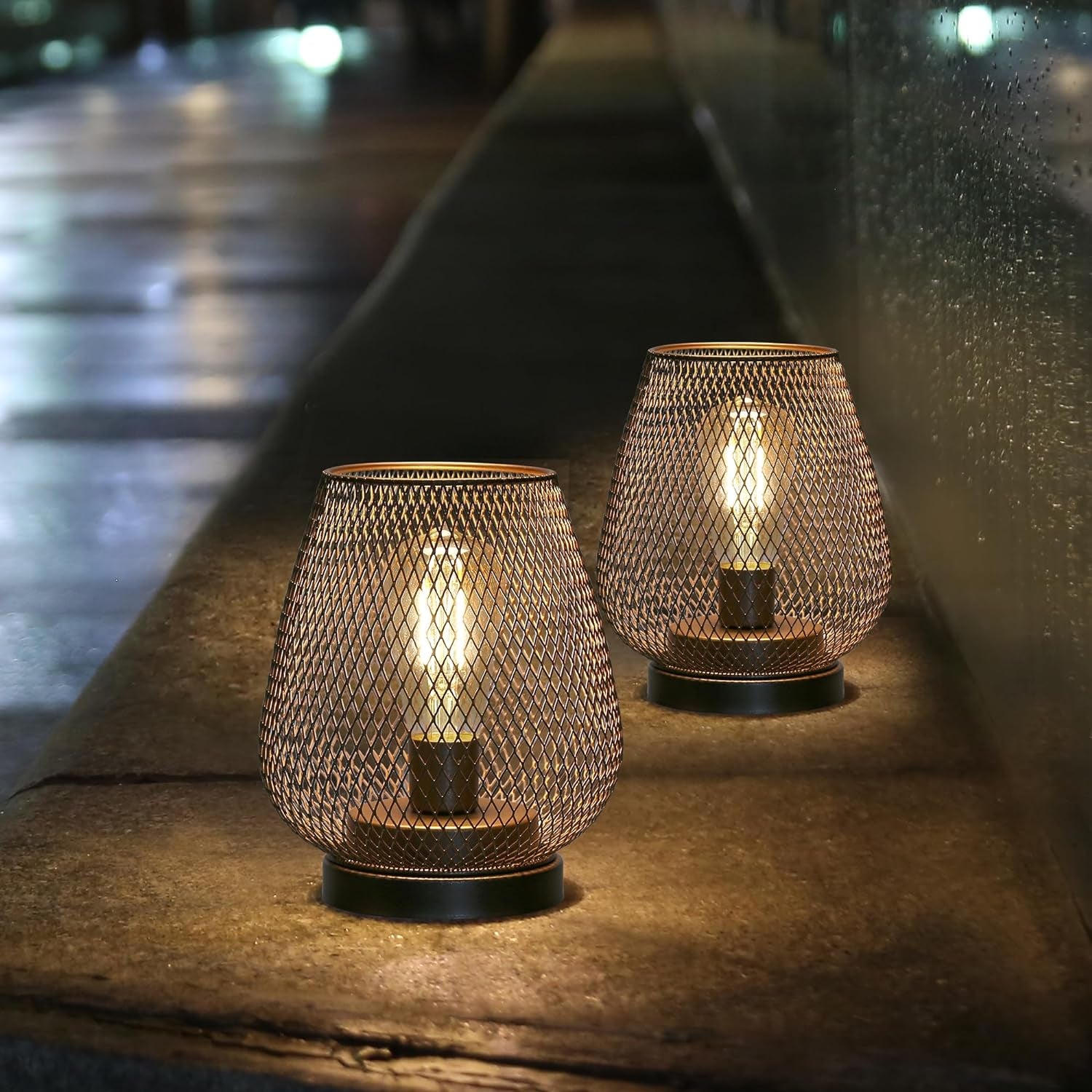 Set of 2 Metal Cage LED Lantern Battery Powered Cordless Accent Light with LED Great for Weddings Parties Patio Events for Indoors Outdoors